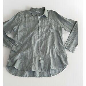 Mr P Porter Shirt Mens Large Gray Blue Long Sleeve Button Up 100 Linen